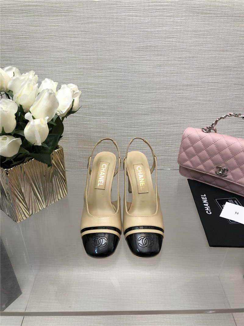 Ch**el beige suede and patent leather slingbacks