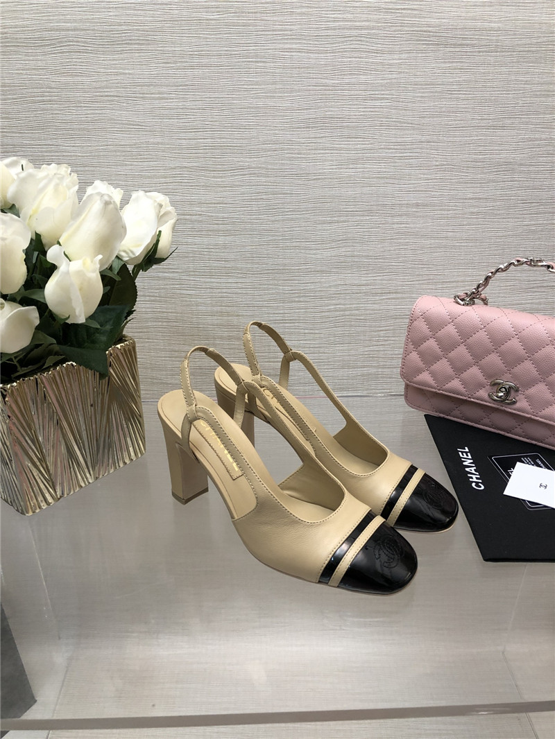 Ch**el beige suede and patent leather slingbacks