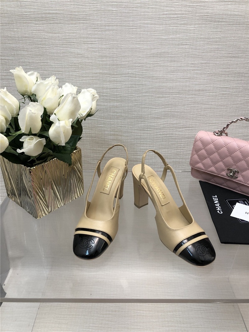 Ch**el beige suede and patent leather slingbacks