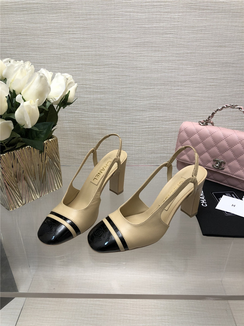 Ch**el beige suede and patent leather slingbacks