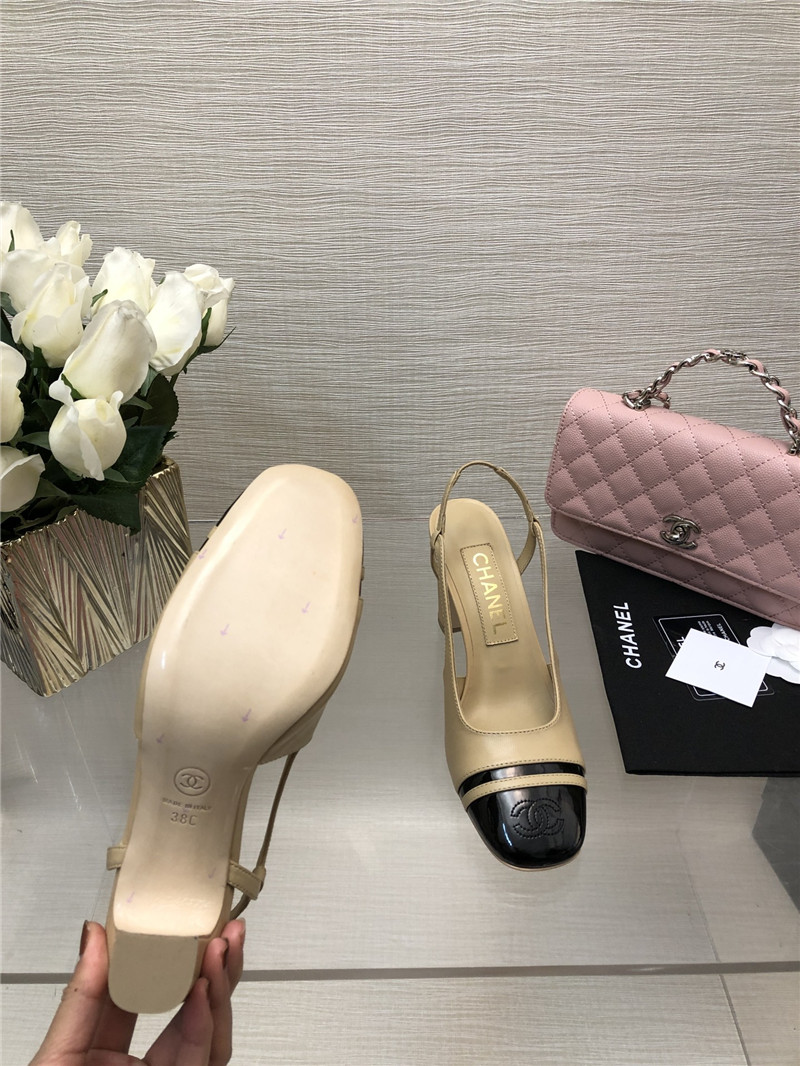 Ch**el beige suede and patent leather slingbacks