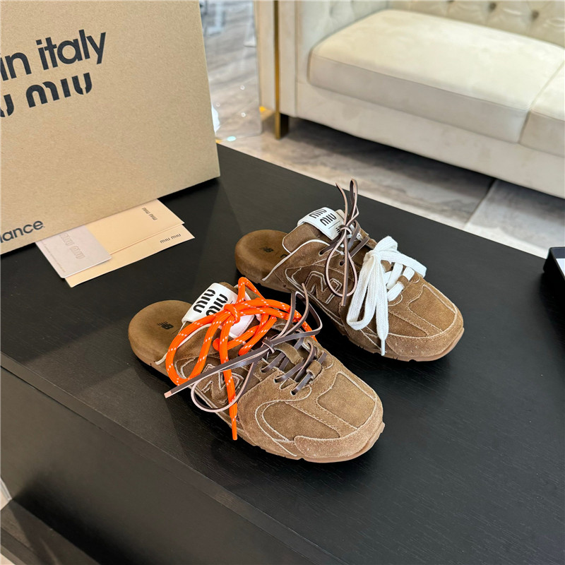 New Balance x Miu Miu 530 SL Faded Suede Brown Mules