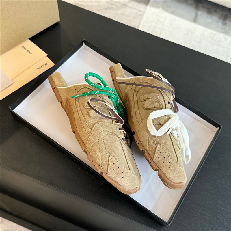 New Balance x Miu Miu 530 SL Faded Suede Ecru Mules