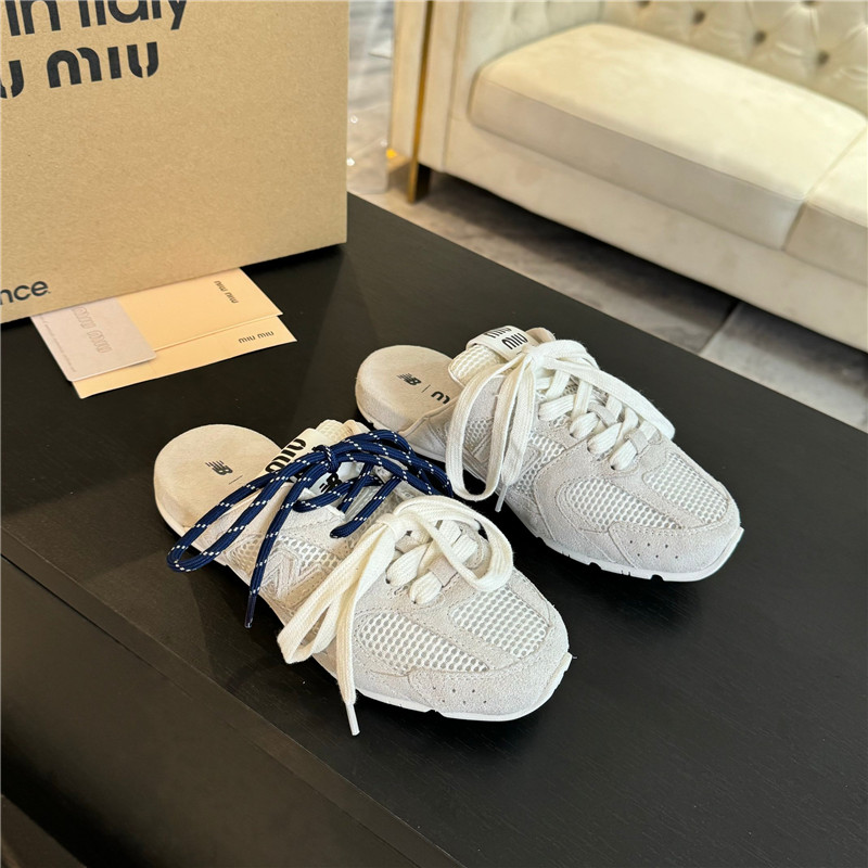New Balance x Miu Miu 530 SL White Mesh Fabric Mules