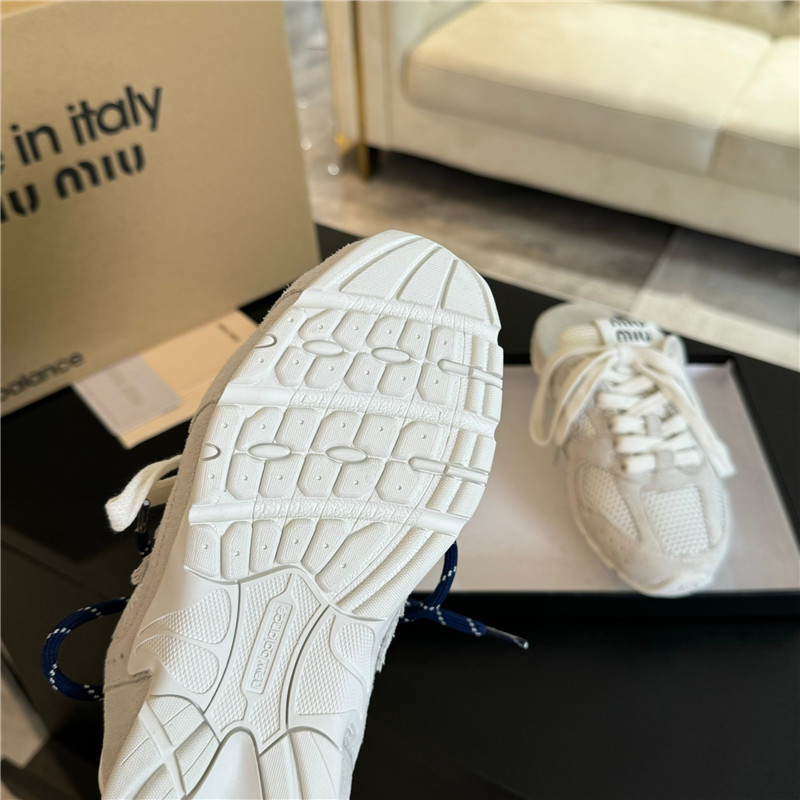 New Balance x Miu Miu 530 SL White Mesh Fabric Mules