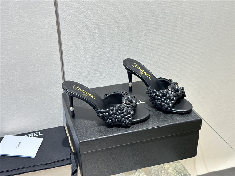 Ch**el camellia heel mules black leather