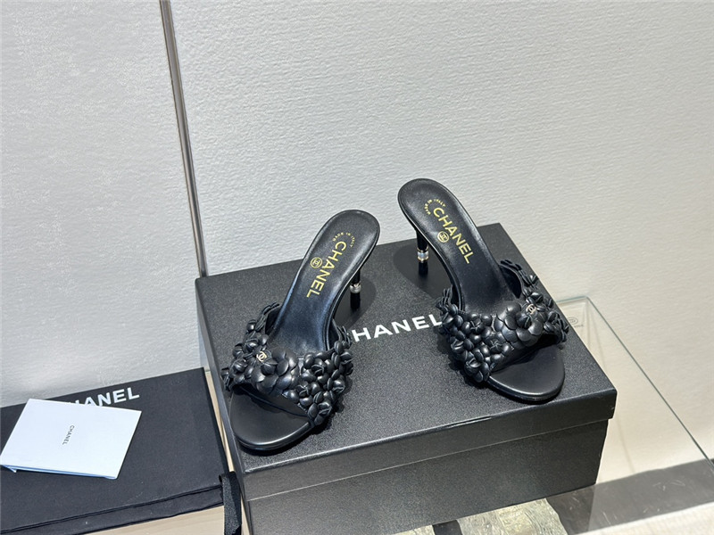 Ch**el camellia heel mules black leather