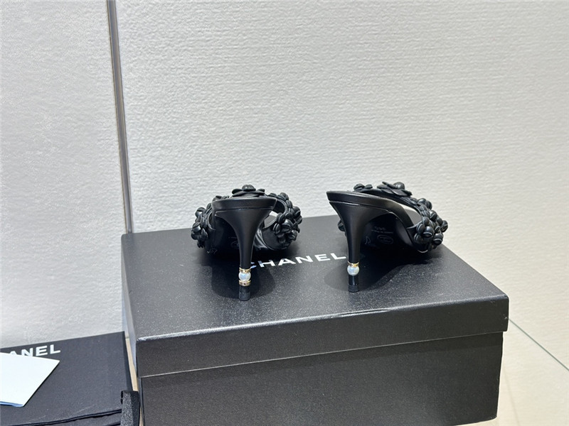 Ch**el camellia heel mules black leather