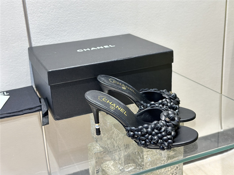 Ch**el camellia heel mules black leather