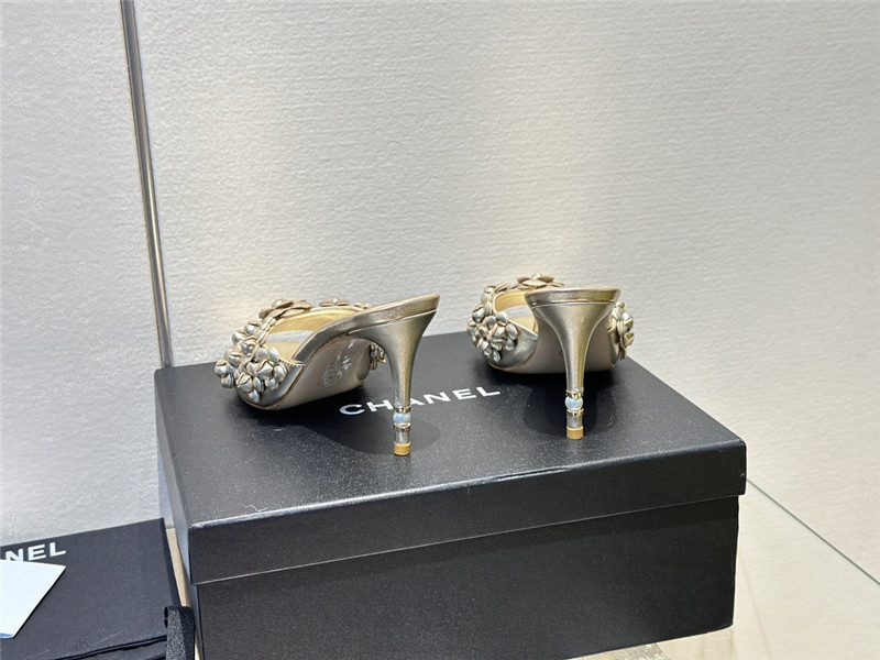 Ch**el camellia heel mules gold leather