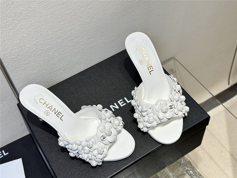 Ch**el camellia heel mules white leather