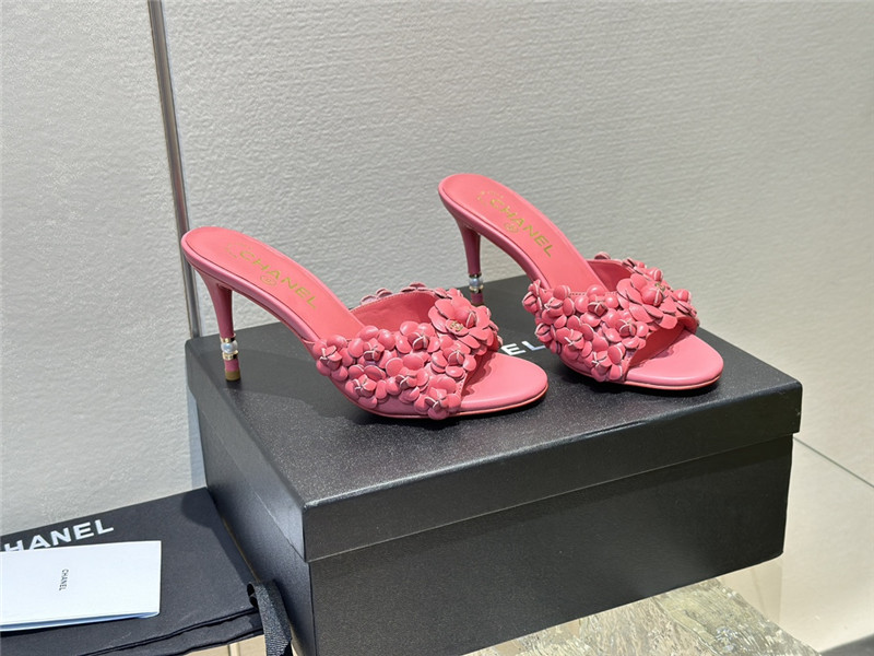 Ch**el camellia heel mules pink leather