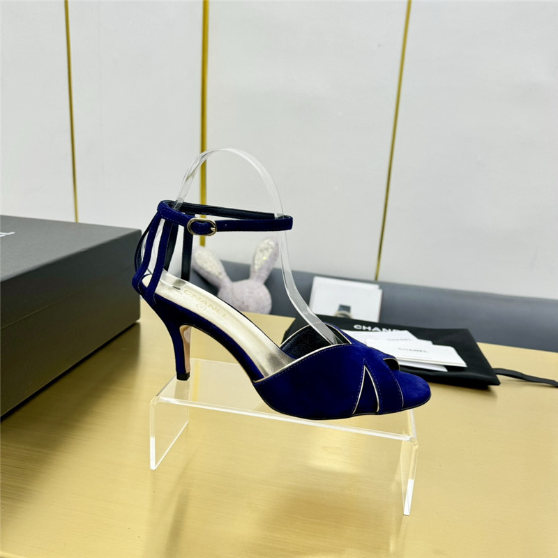 Ch**el butterfly ankle strap open toe pumps blue suede