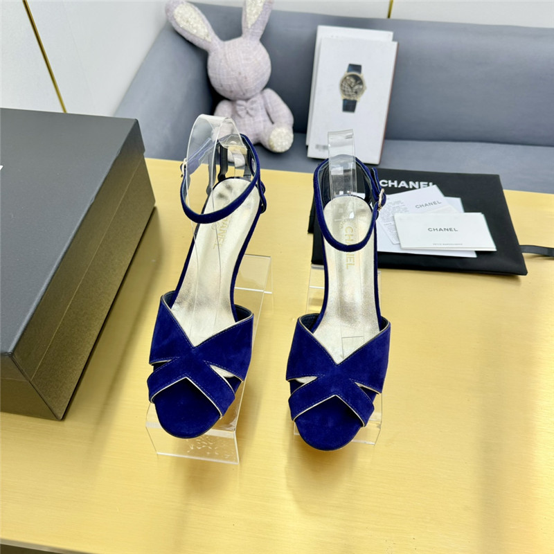 Ch**el butterfly ankle strap open toe pumps blue suede