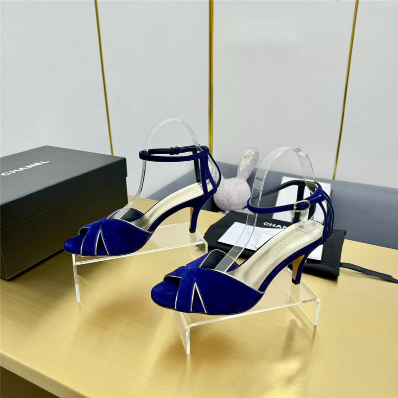 Ch**el butterfly ankle strap open toe pumps blue suede