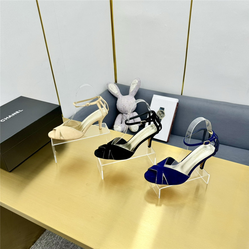 Ch**el butterfly ankle strap open toe pumps blue suede