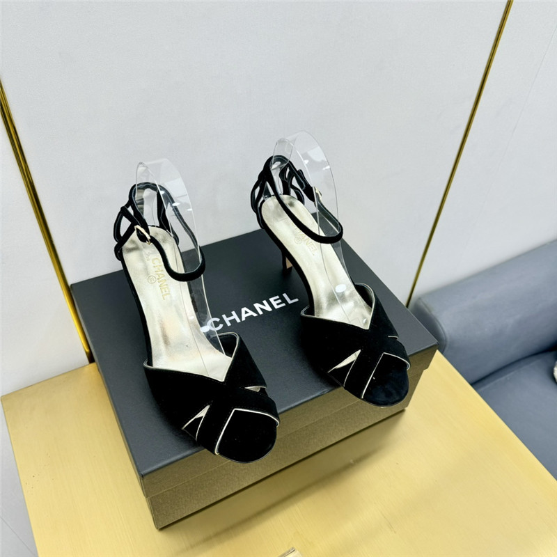 Ch**el butterfly ankle strap open toe pumps black suede