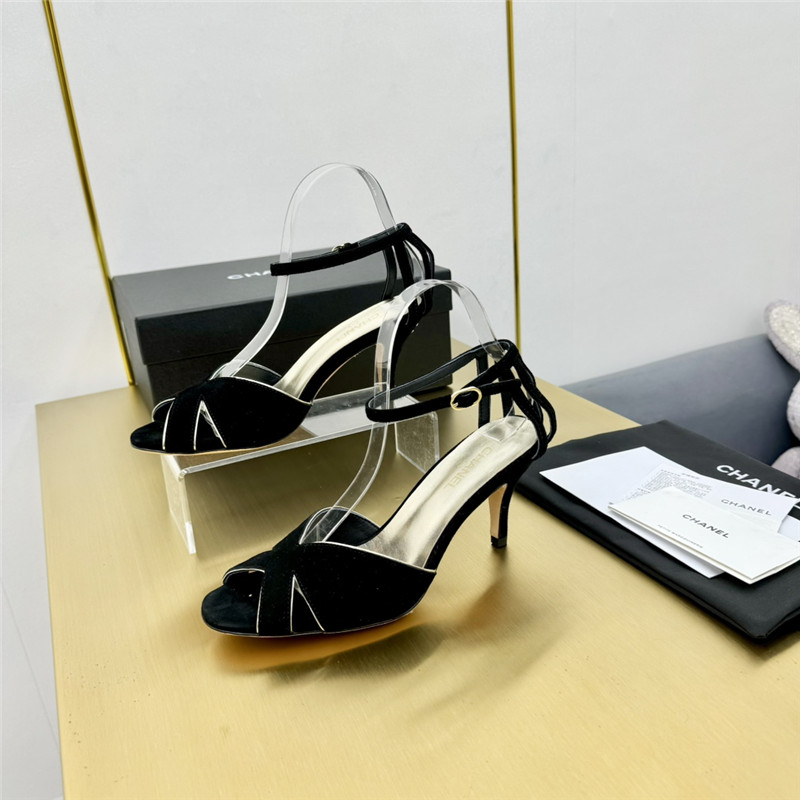 Ch**el butterfly ankle strap open toe pumps black suede