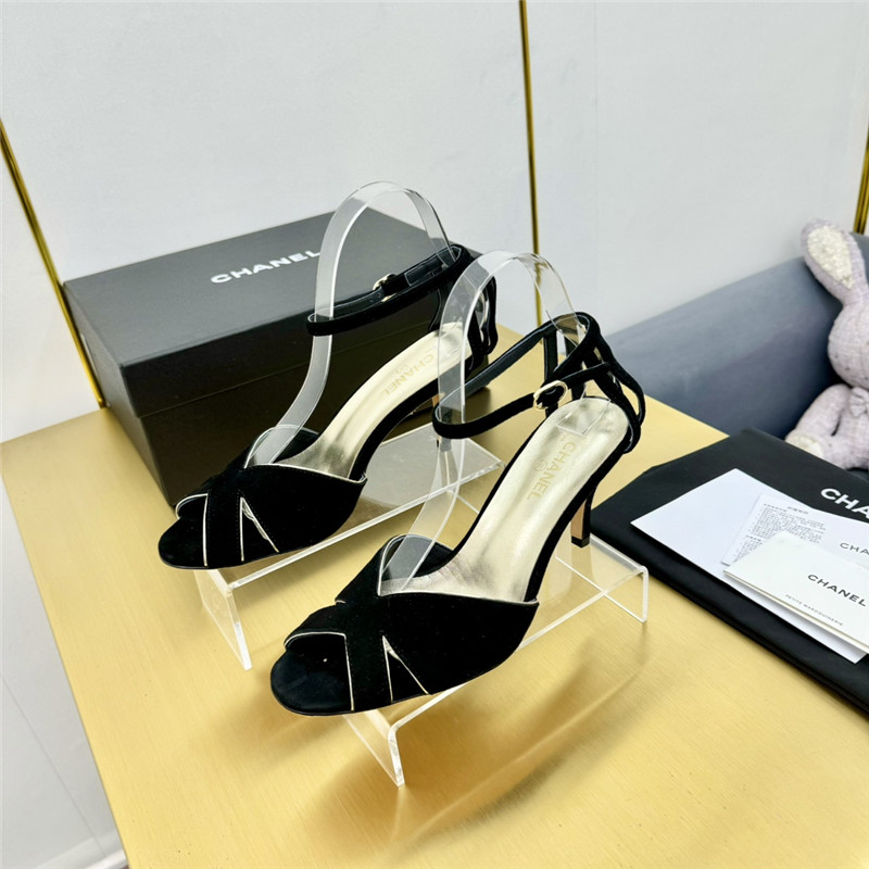 Ch**el butterfly ankle strap open toe pumps black suede