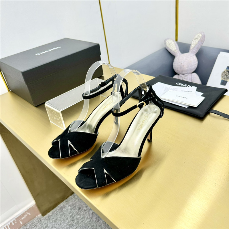 Ch**el butterfly ankle strap open toe pumps black suede