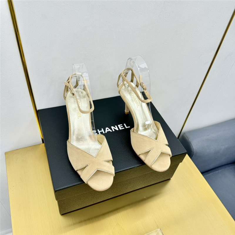 Ch**el butterfly ankle strap open toe pumps beige suede