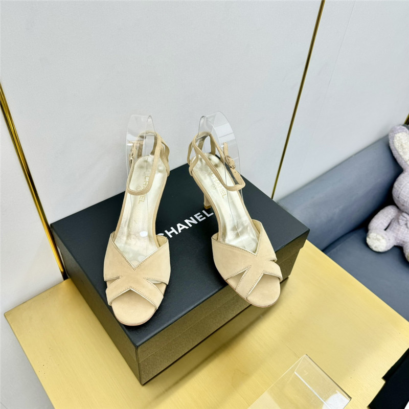 Ch**el butterfly ankle strap open toe pumps beige suede