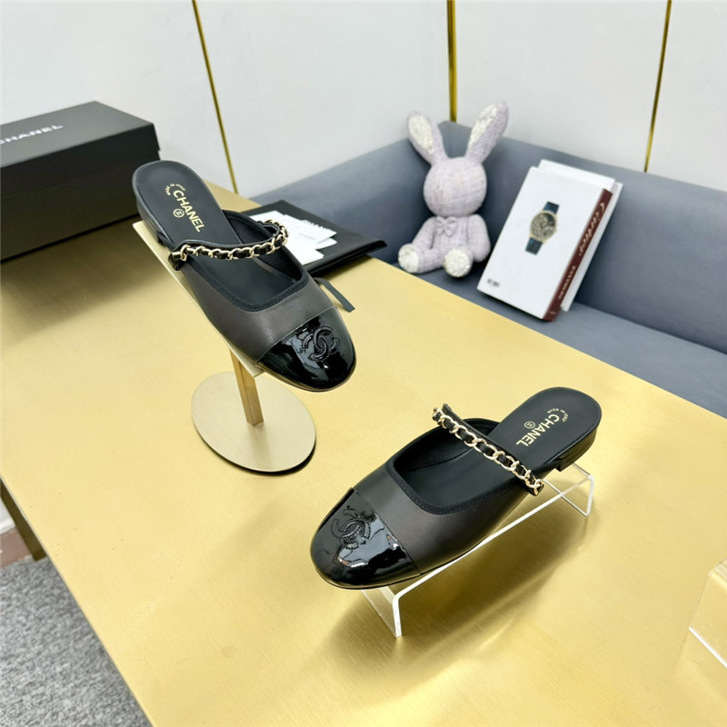 Ch**el mary janes chain flat mules black