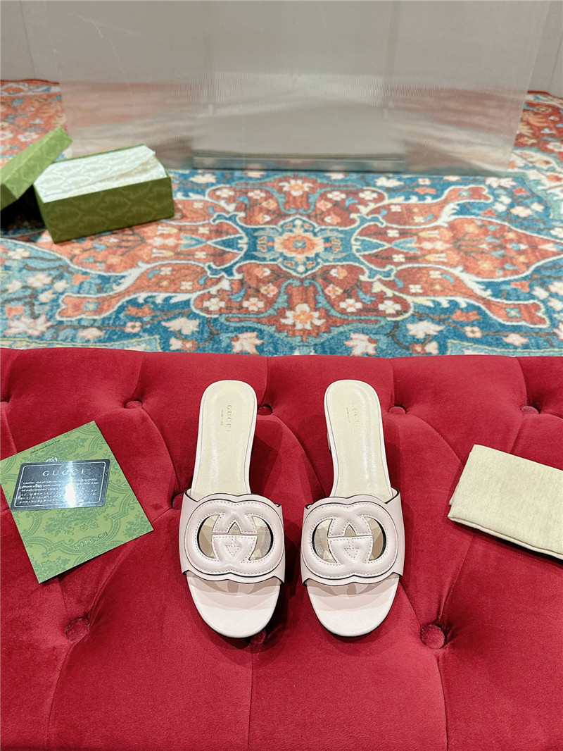 Gvc*1 interlocking g mid-heel slide sandals pink