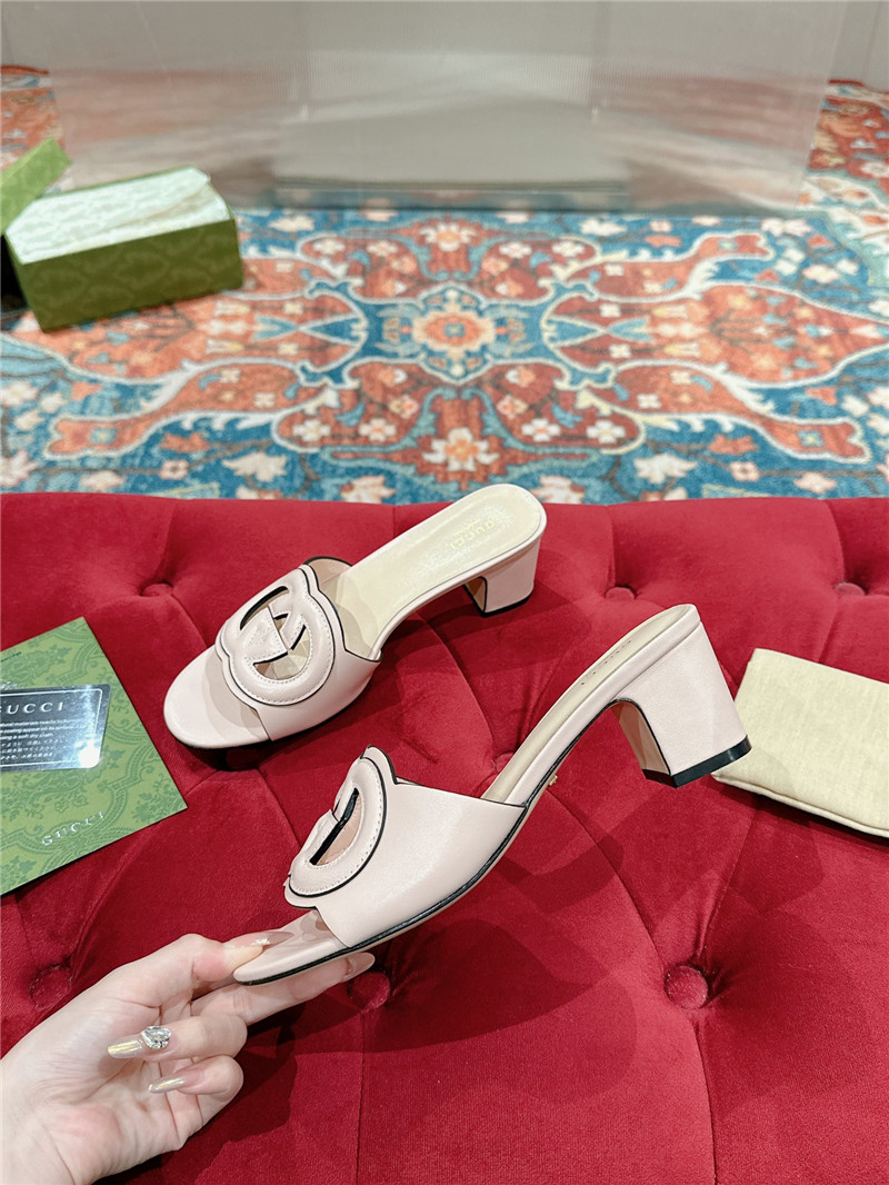 Gvc*1 interlocking g mid-heel slide sandals pink