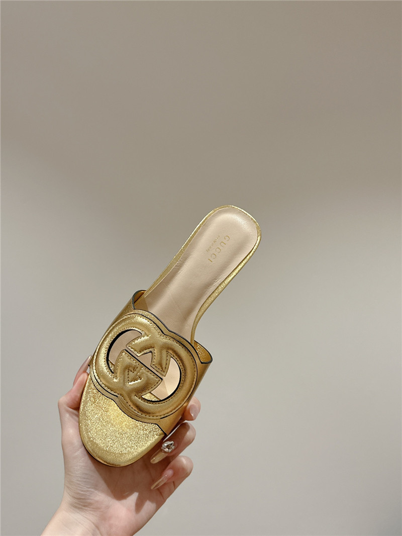 Gvc*1 gold interlocking g mid-heel slide sandals