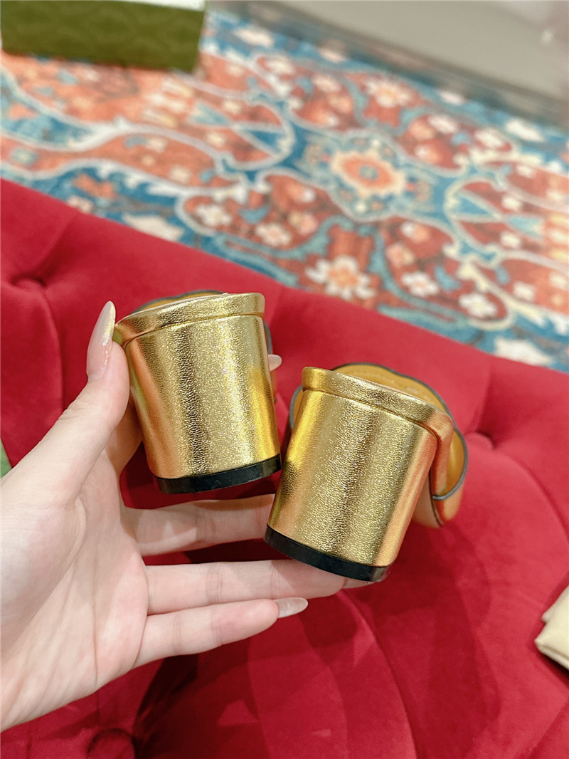 Gvc*1 gold interlocking g mid-heel slide sandals