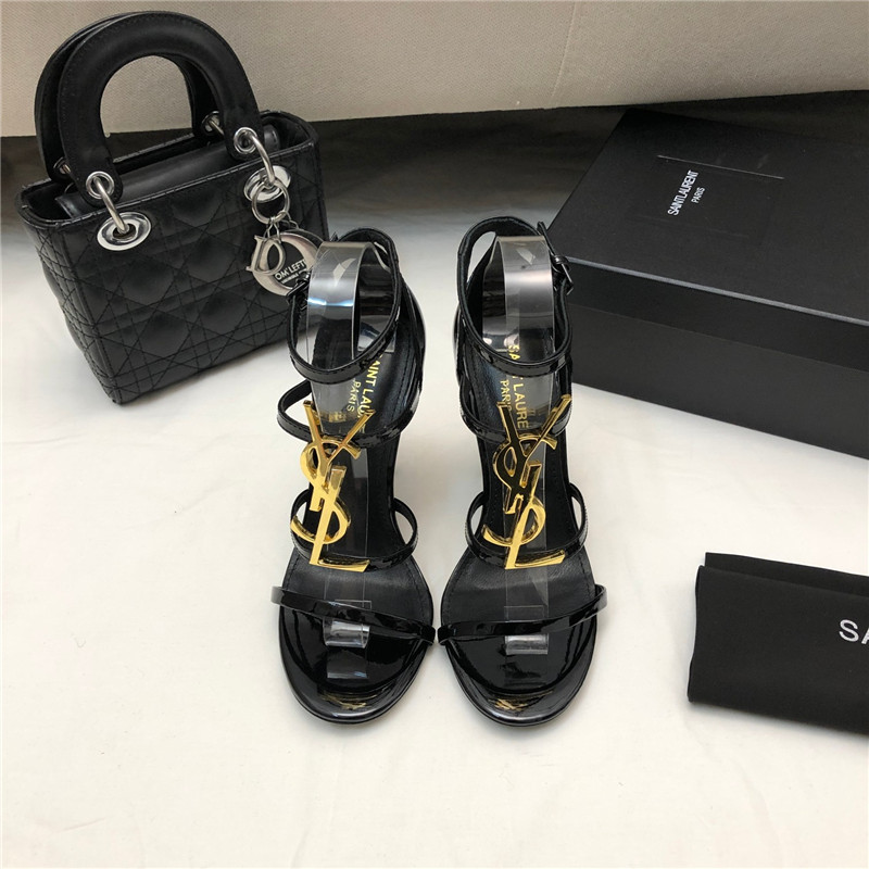 Sa1nt Lau*nt cassandra black and gold patent heels sandals