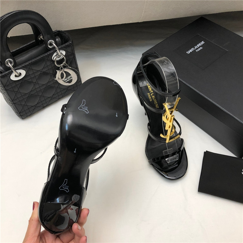 Sa1nt Lau*nt cassandra black and gold patent heels sandals