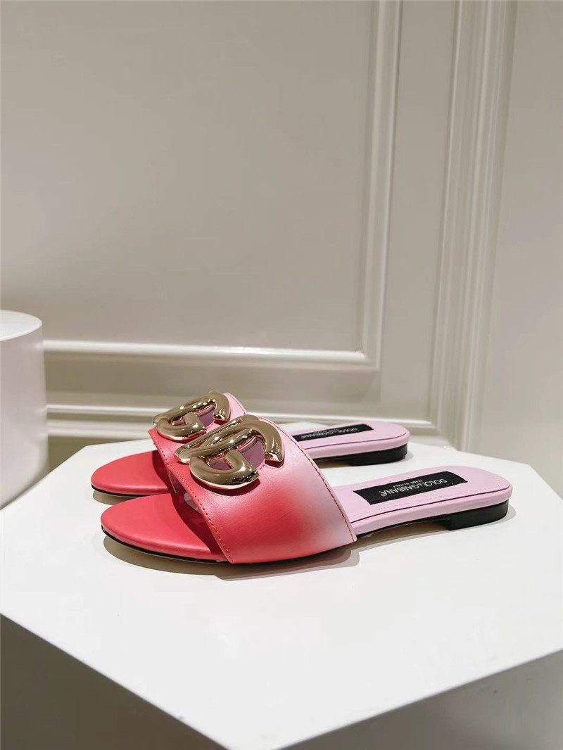 Dolce & Gabbana Gold DG Ombré-Print Sliders in Pink