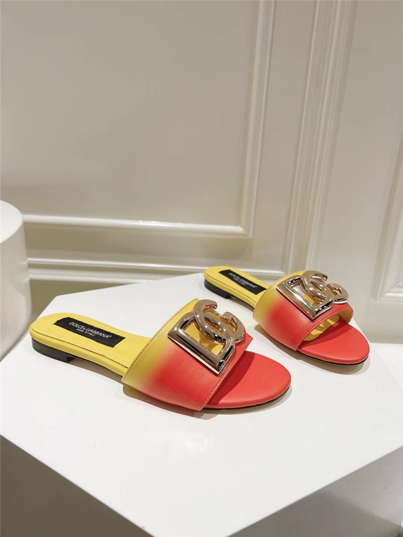 Dolce & Gabbana Gold DG Ombré-Print Sliders Pink & Yellow