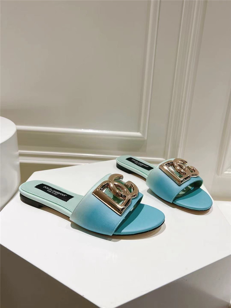 Dolce & Gabbana Gold DG Ombré-Print Sliders in Blue