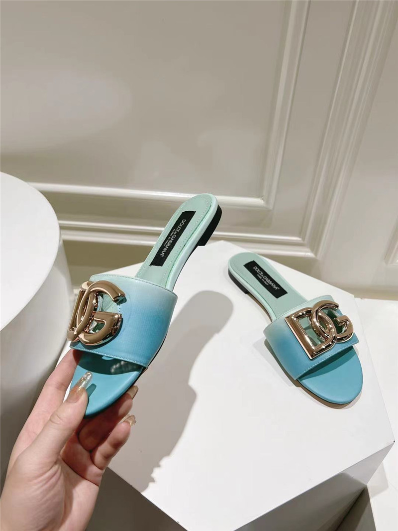 Dolce & Gabbana Gold DG Ombré-Print Sliders in Blue