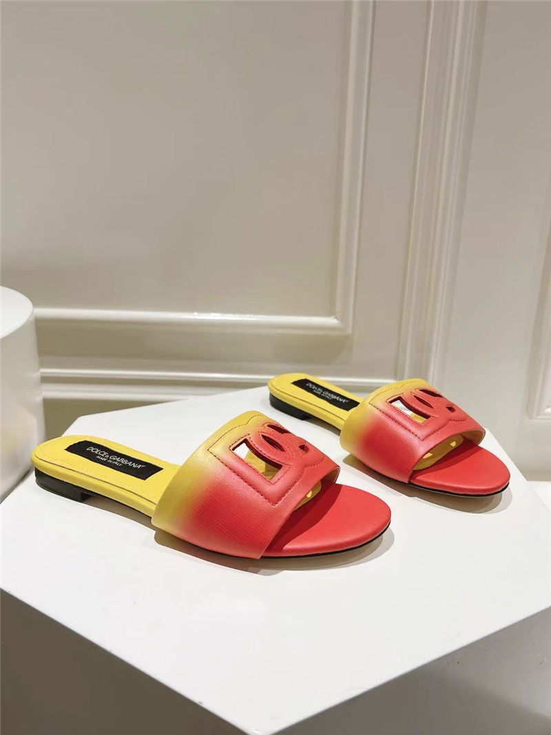 Dolce & Gabbana Ombré-Print Calfskin Sliders Pink and Yellow