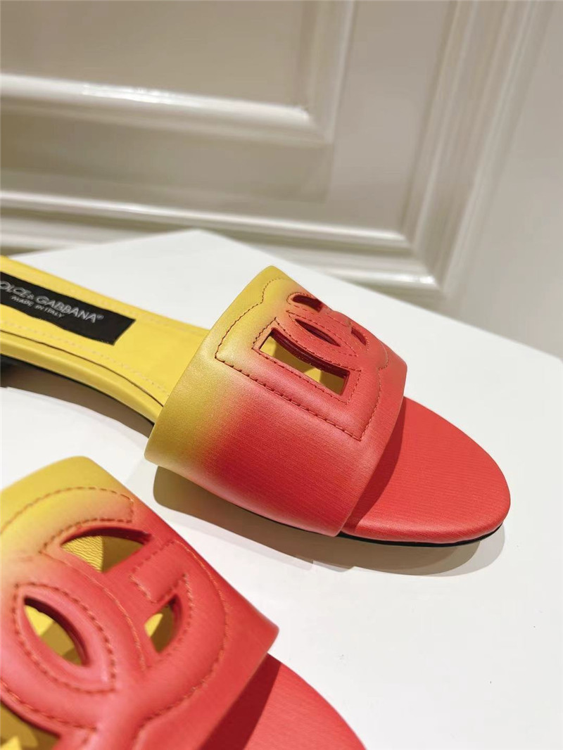 Dolce & Gabbana Ombré-Print Calfskin Sliders Pink and Yellow
