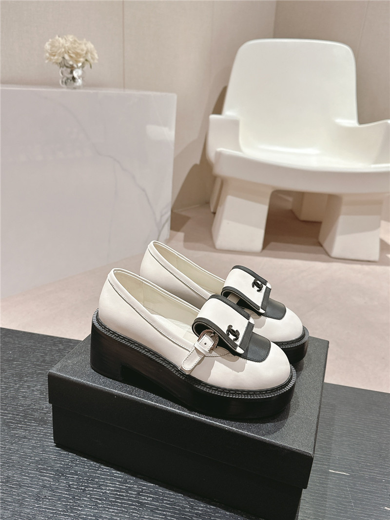 Ch**el moccasin flip cover loafers ivory and black