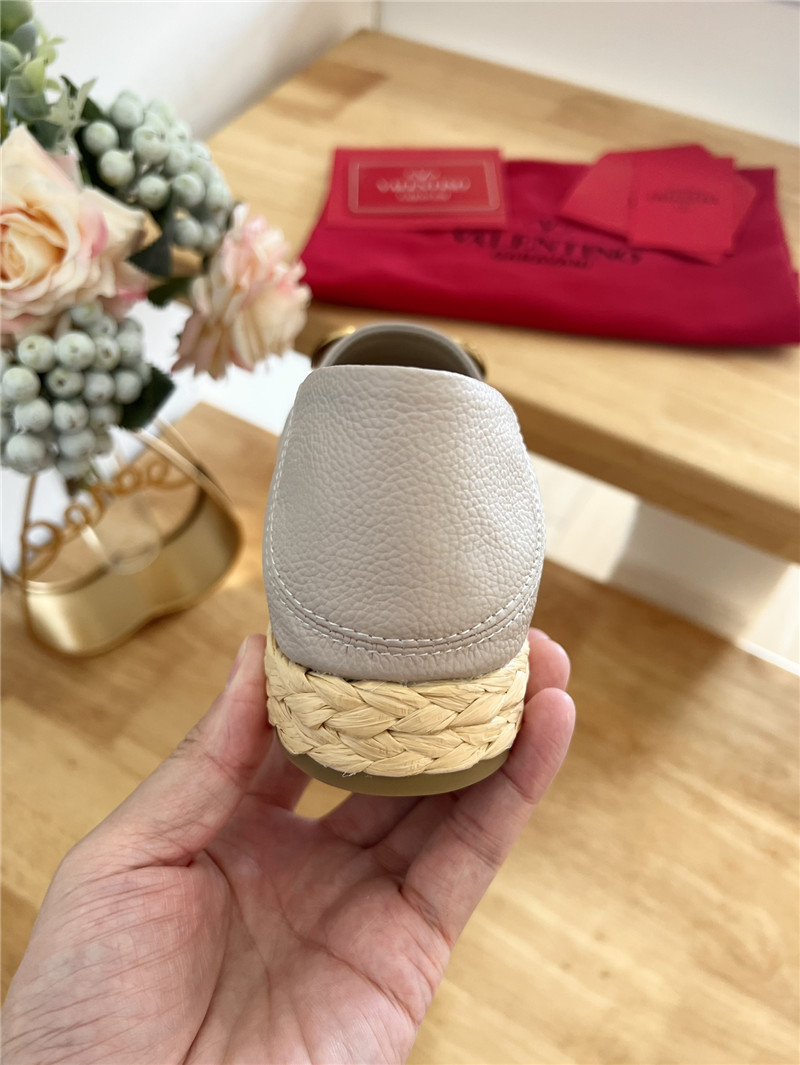 Va1e*ntin0 vlogo calfskin raffia espadrilles gold and grey