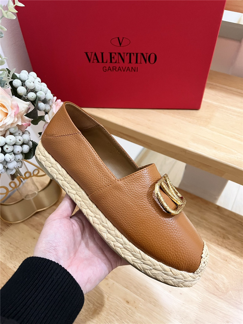 Va1e*ntin0 vlogo calfskin raffia espadrilles gold and brown