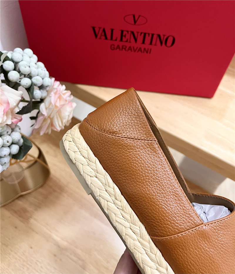 Va1e*ntin0 vlogo calfskin raffia espadrilles gold and brown