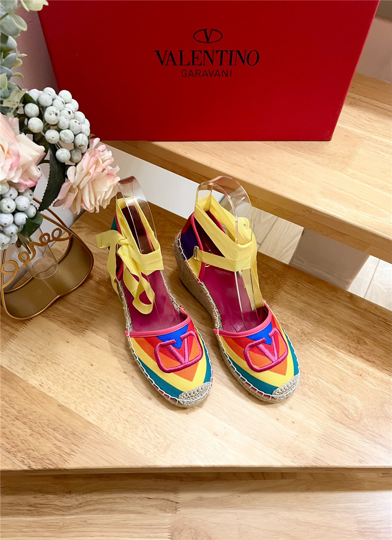 Va1e*ntin0 garavani rainbow-colored strap wedge heels