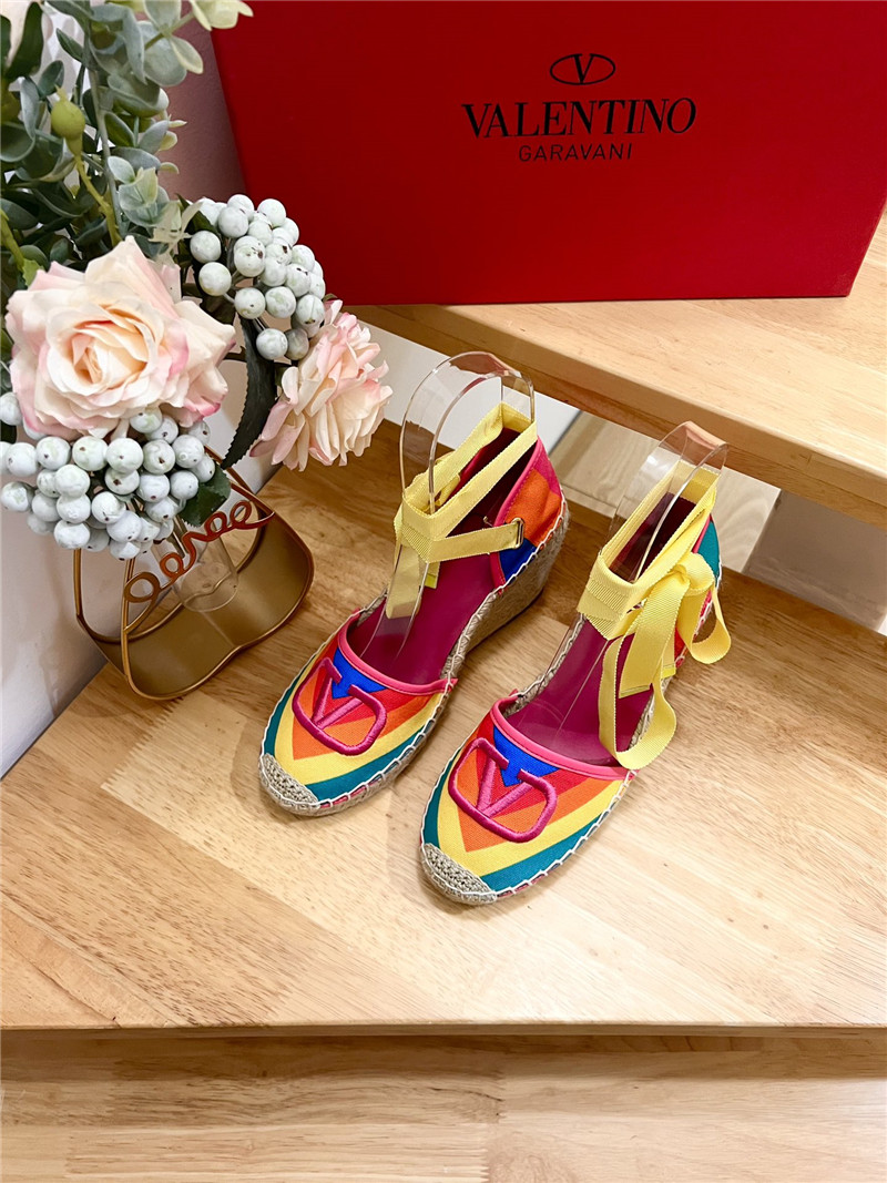 Va1e*ntin0 garavani rainbow-colored strap wedge heels