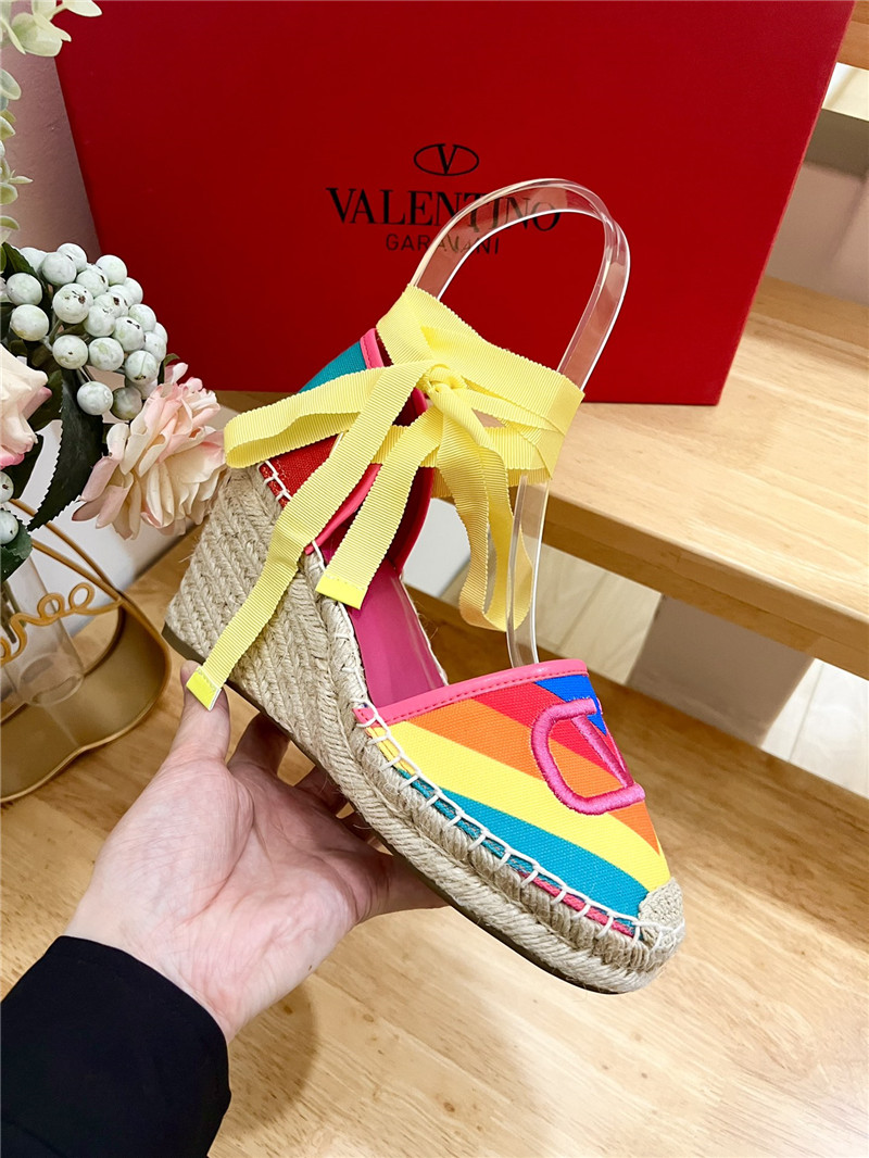 Va1e*ntin0 garavani rainbow-colored strap wedge heels