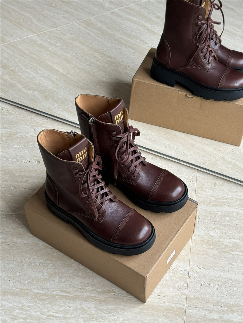 Miu Miu Burgundy Leather Lace-Up Boot