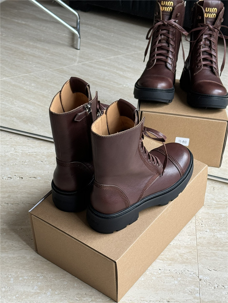 Miu Miu Burgundy Leather Lace-Up Boot