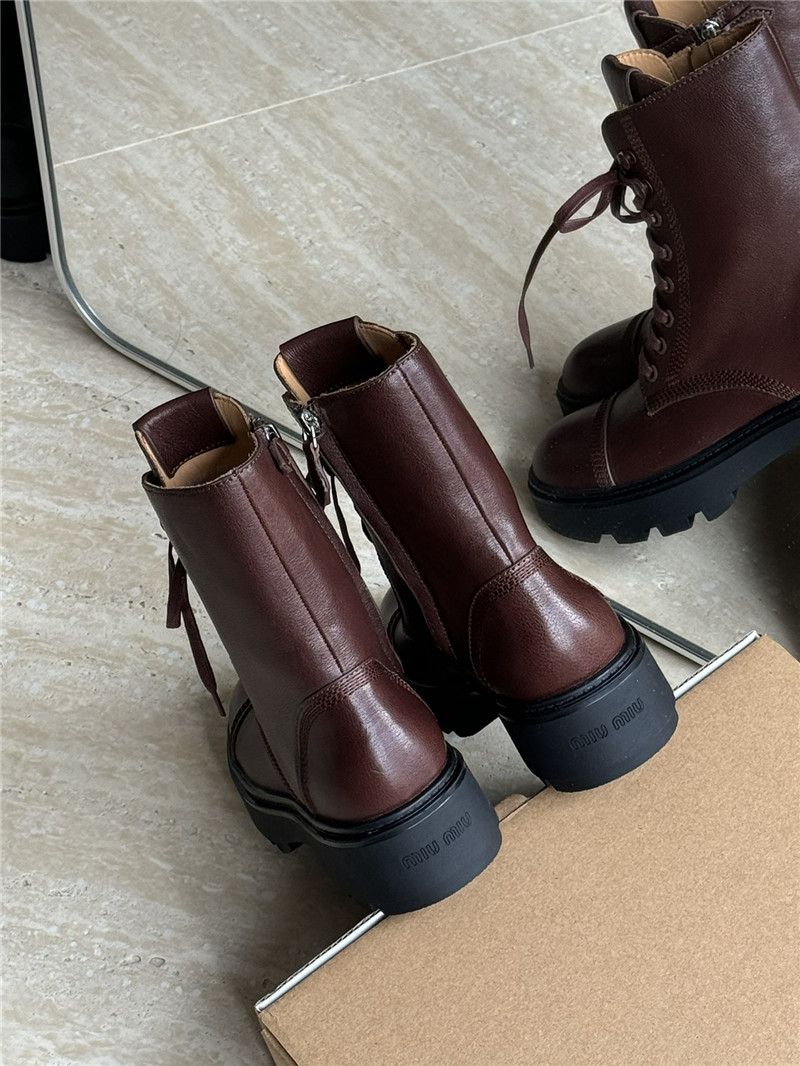Miu Miu Burgundy Leather Lace-Up Boot