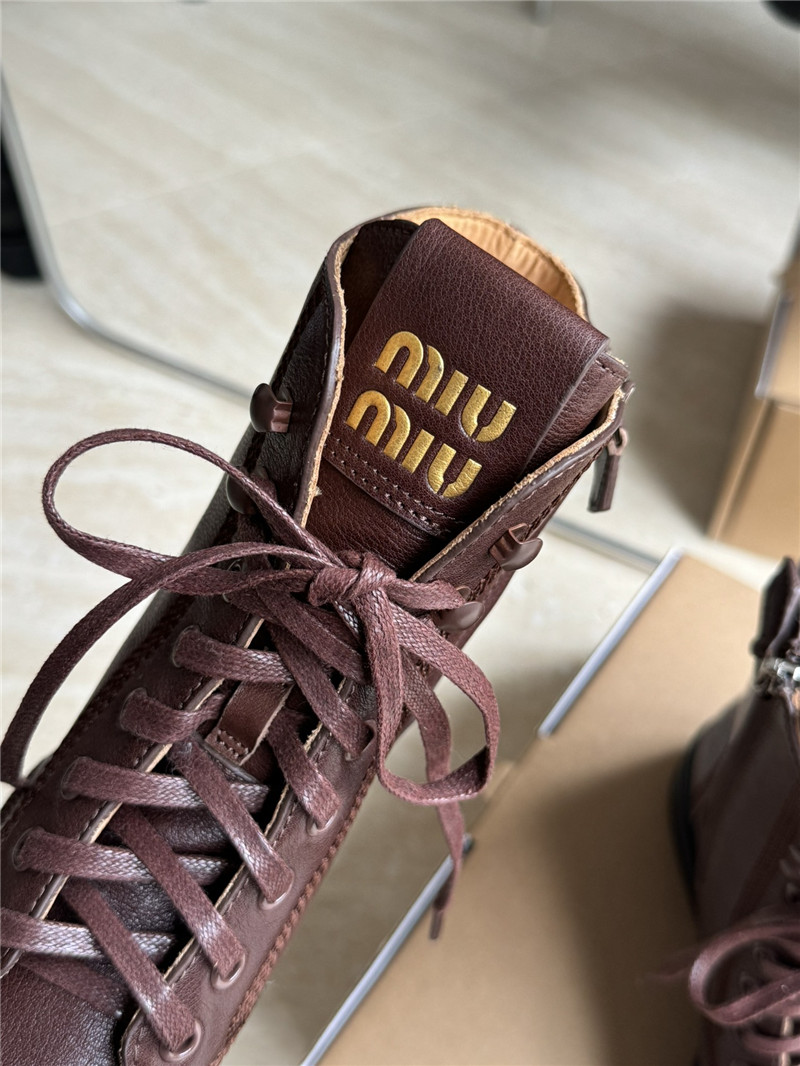 Miu Miu Burgundy Leather Lace-Up Boot